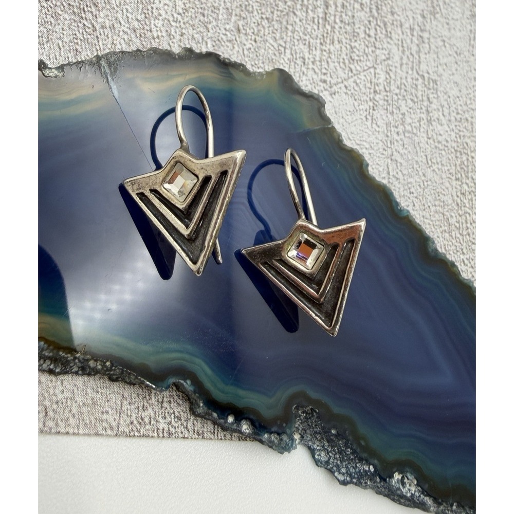 Silpada 925 Sterling Silver Arrow Oxidized Logo Triangle Earrings W1114 Retired